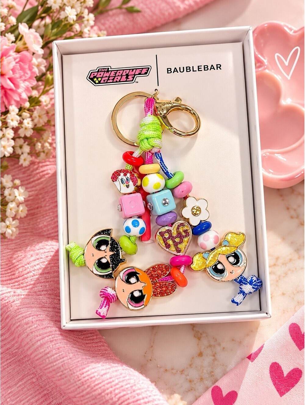 The Powerpuff Girls Baublebar Beaded Keychain NWT Purse Charm Keychain 5.75”